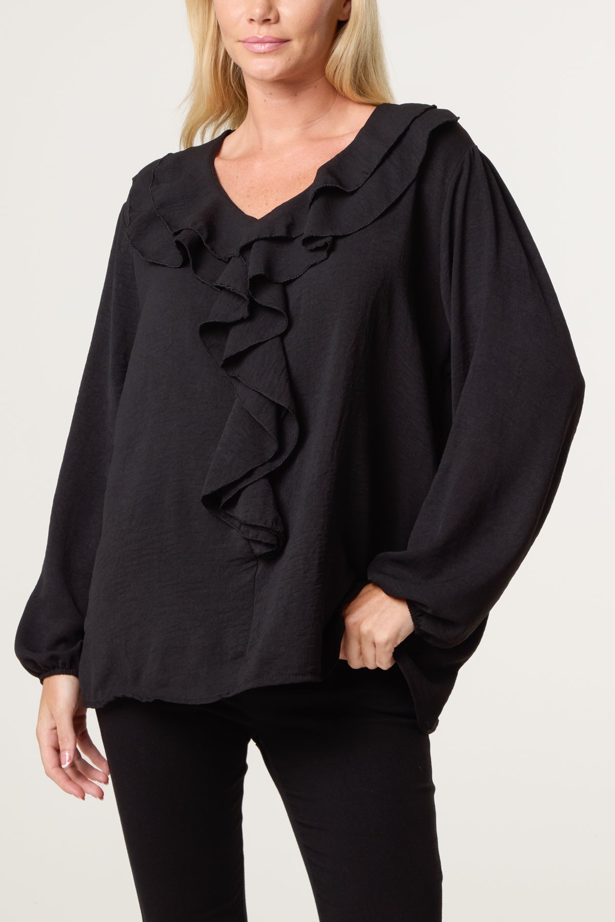 V-Neck Ruffle Long Sleeve Blouse