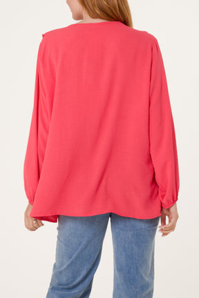 V-Neck Ruffle Long Sleeve Blouse
