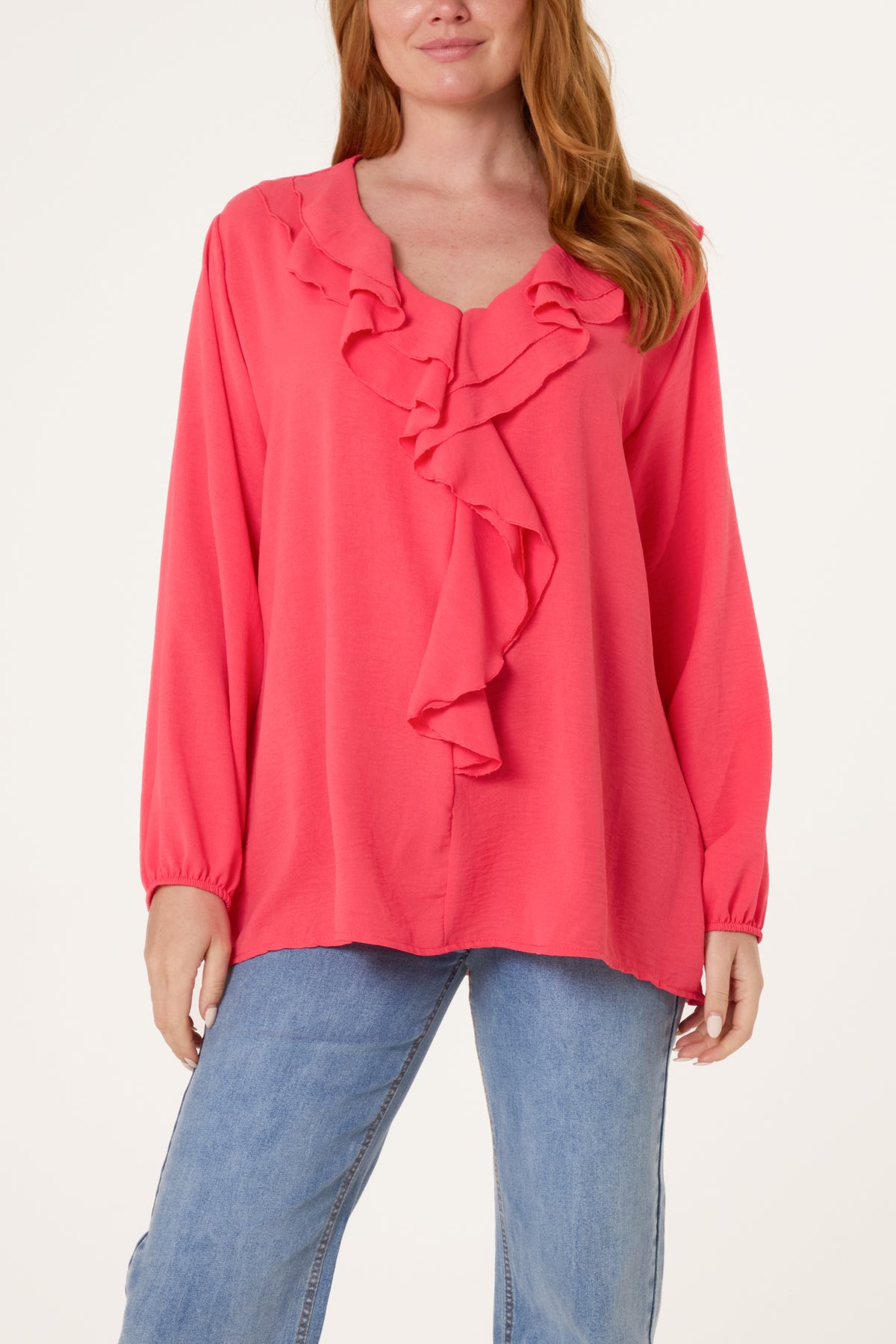 V-Neck Ruffle Long Sleeve Blouse