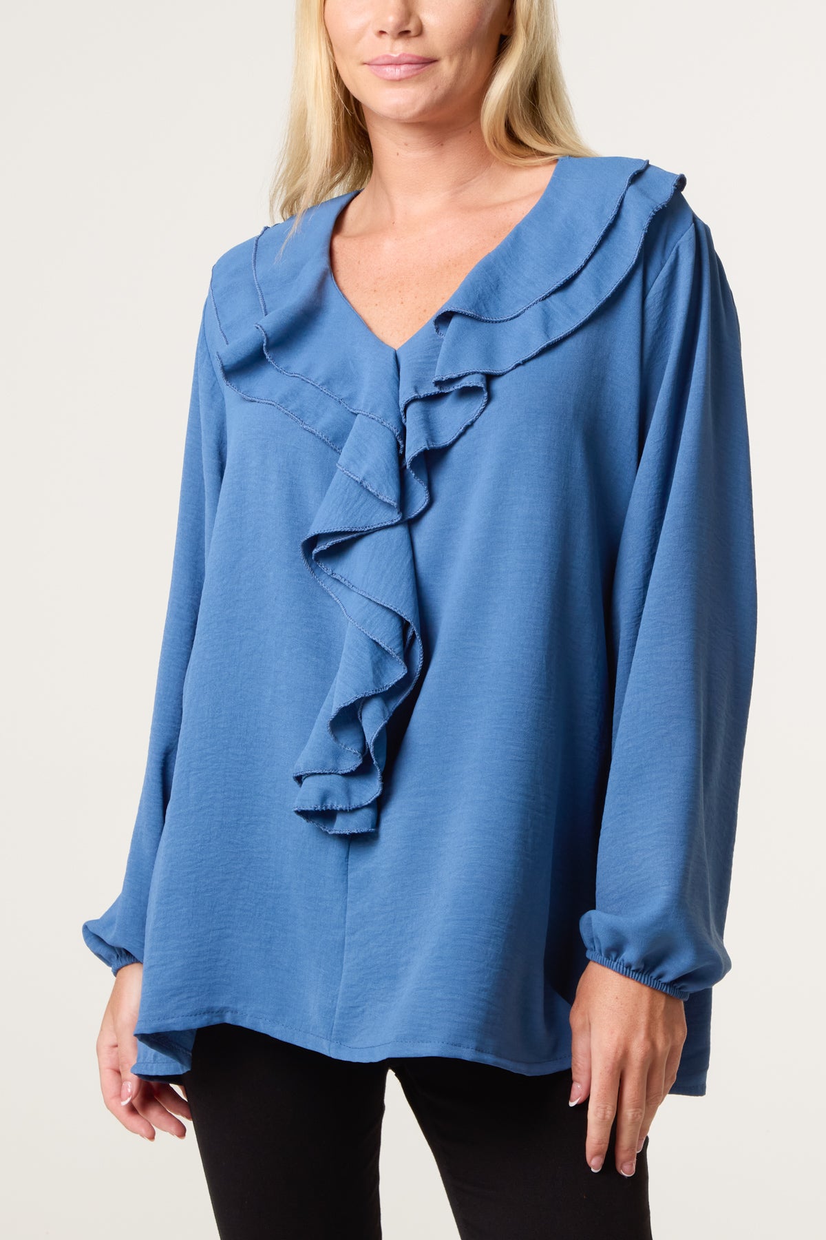 V-Neck Ruffle Long Sleeve Blouse