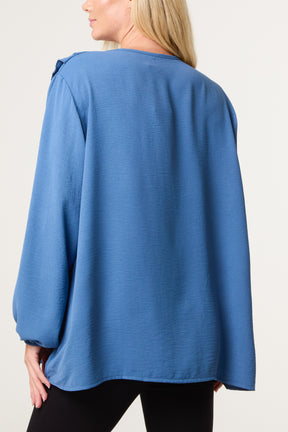 V-Neck Ruffle Long Sleeve Blouse