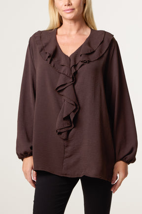 V-Neck Ruffle Long Sleeve Blouse