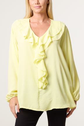 V-Neck Ruffle Long Sleeve Blouse