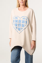 Denim Heart Side Zip Sweatshirt