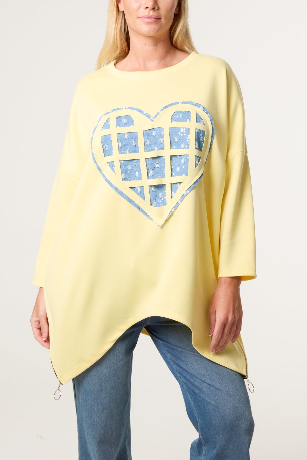 Denim Heart Side Zip Sweatshirt