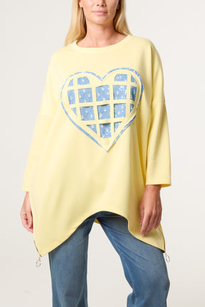 Denim Heart Side Zip Sweatshirt