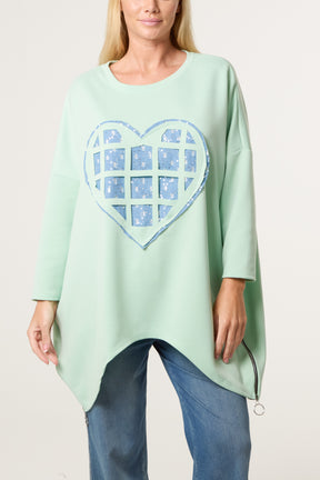 Denim Heart Side Zip Sweatshirt