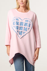 Denim Heart Side Zip Sweatshirt