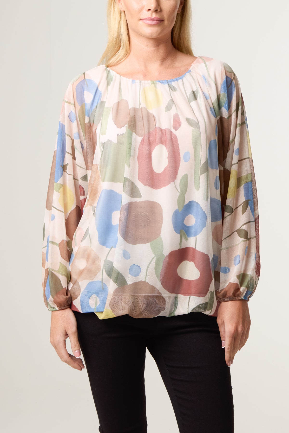 Circles Print Mesh Blouse