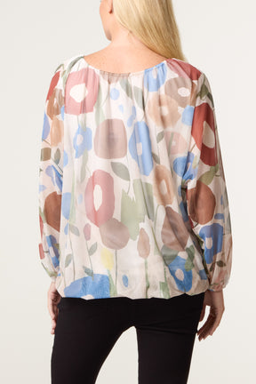Circles Print Mesh Blouse