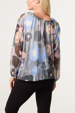 Circles Print Mesh Blouse