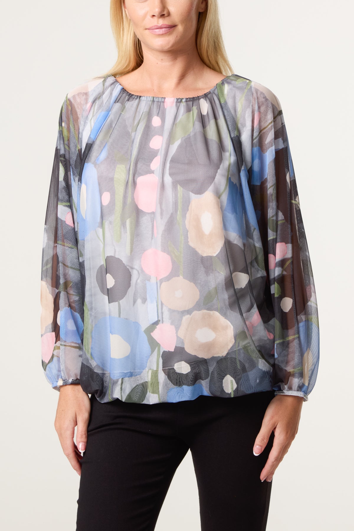 Circles Print Mesh Blouse