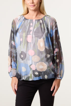 Circles Print Mesh Blouse