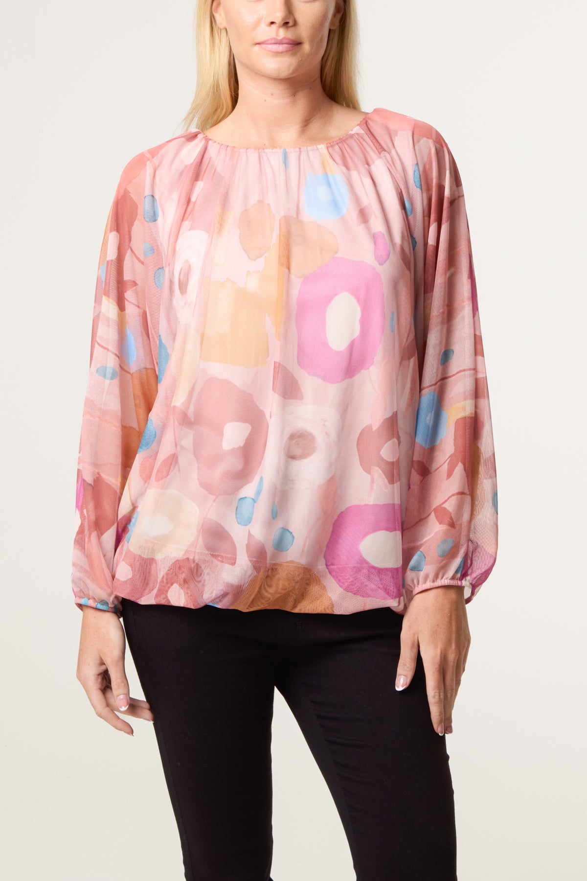 Circles Print Mesh Blouse