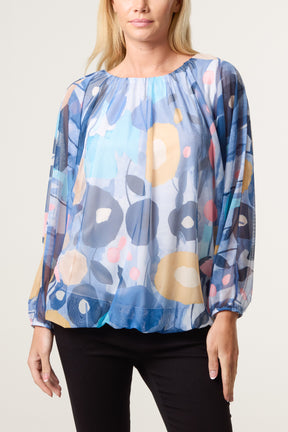 Circles Print Mesh Blouse