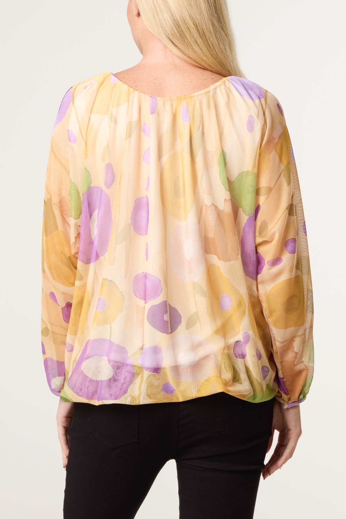 Circles Print Mesh Blouse