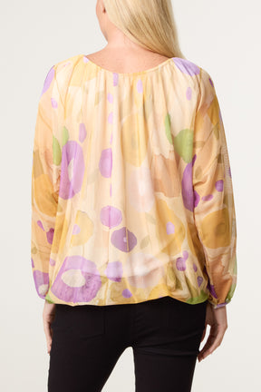 Circles Print Mesh Blouse