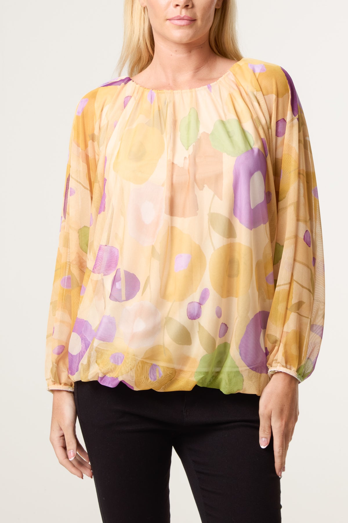 Circles Print Mesh Blouse