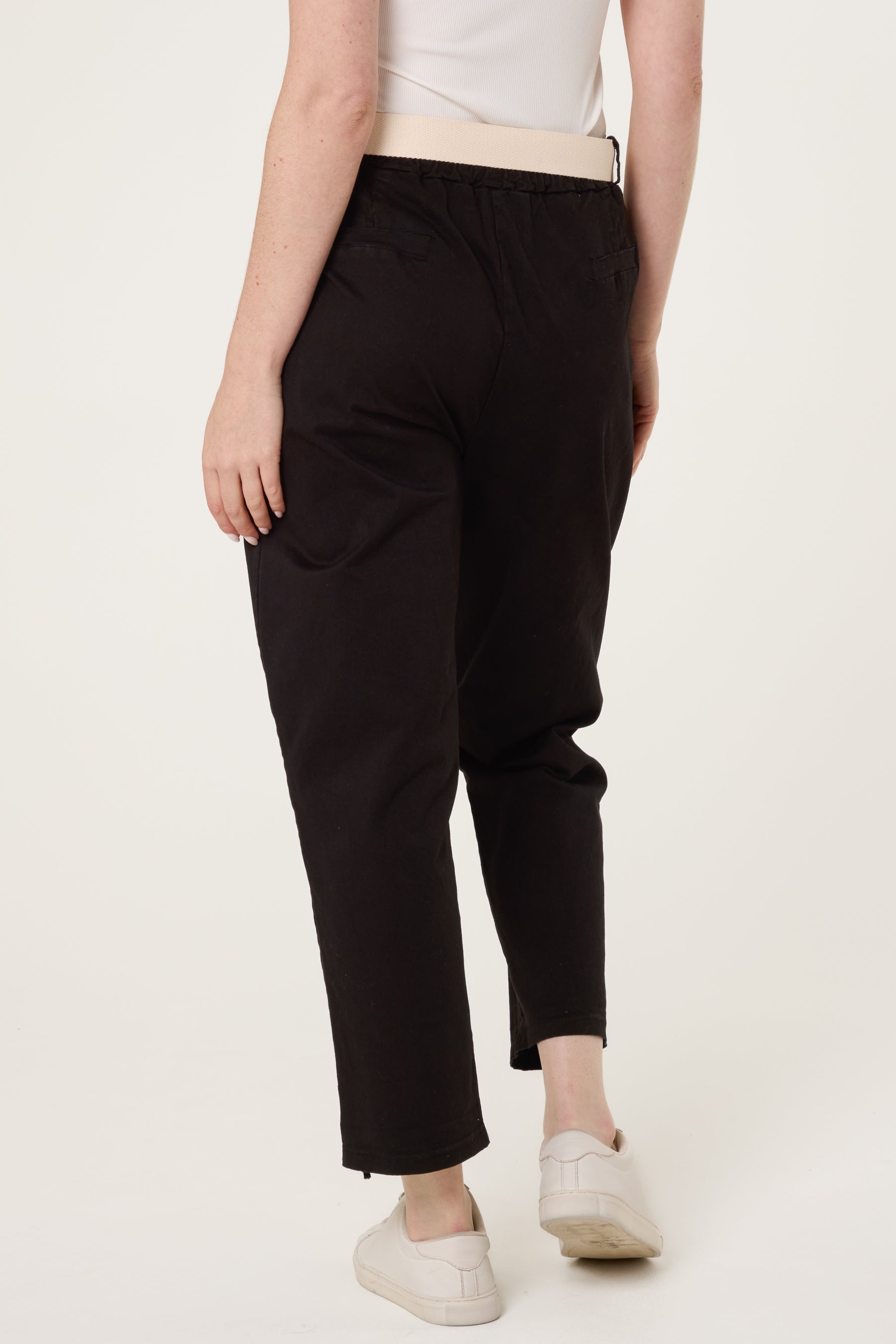 Cotton Blend Belted Straight Trousers