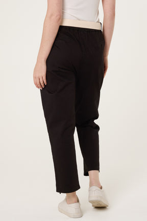 Cotton Blend Belted Straight Trousers