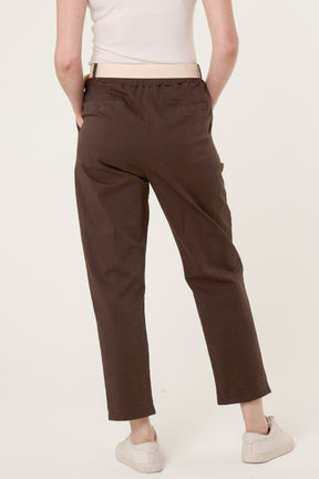 Cotton Blend Belted Straight Trousers