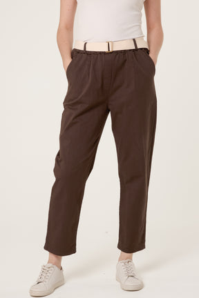 Cotton Blend Belted Straight Trousers