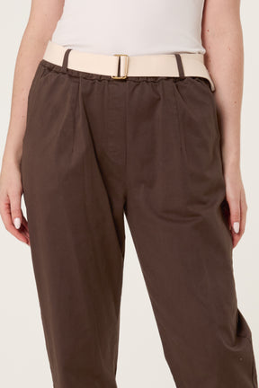 Cotton Blend Belted Straight Trousers