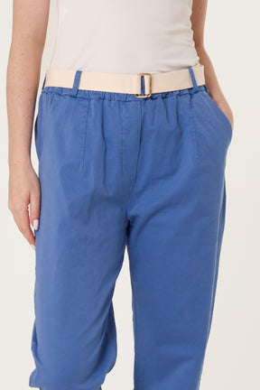 Cotton Blend Belted Straight Trousers