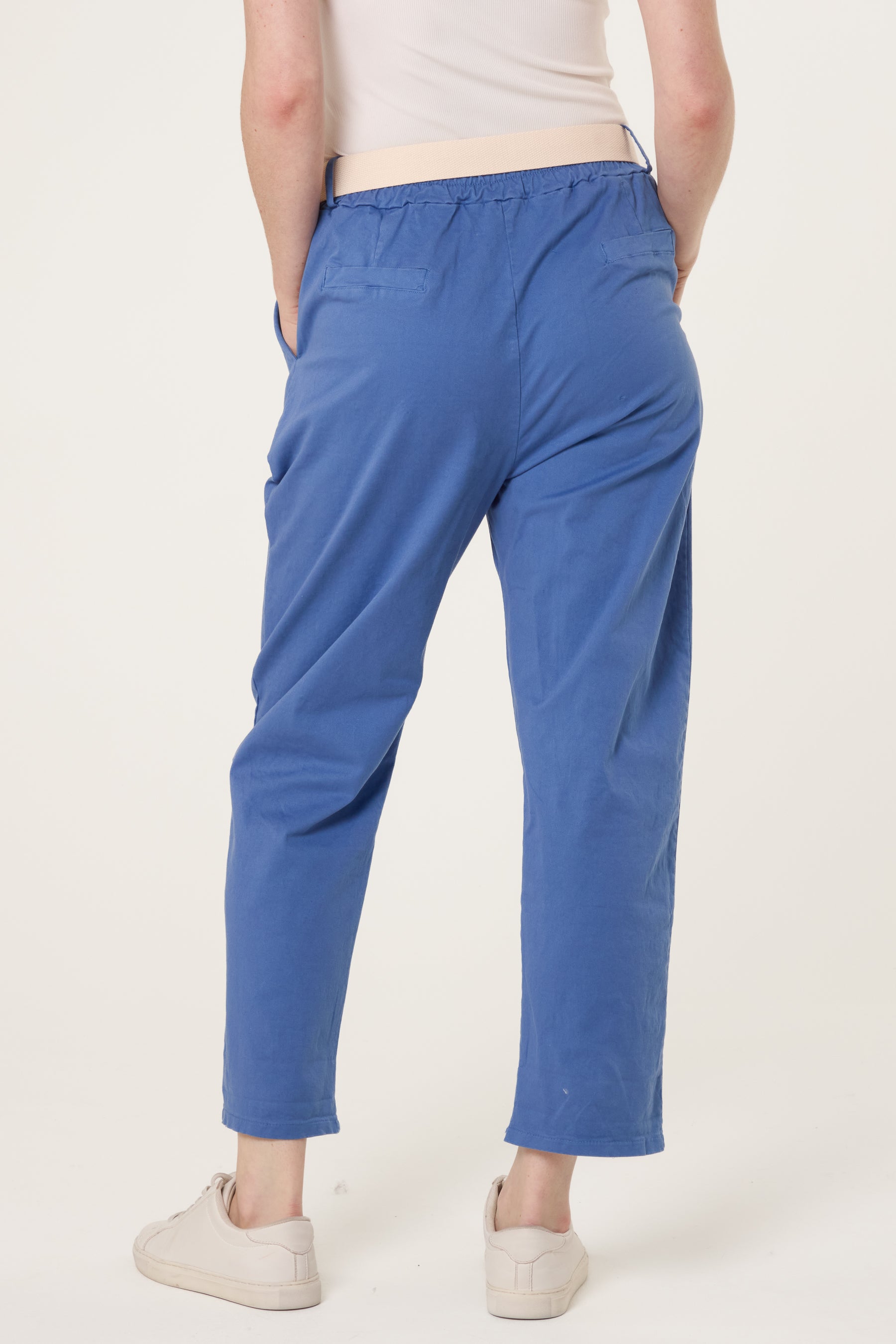 Cotton Blend Belted Straight Trousers