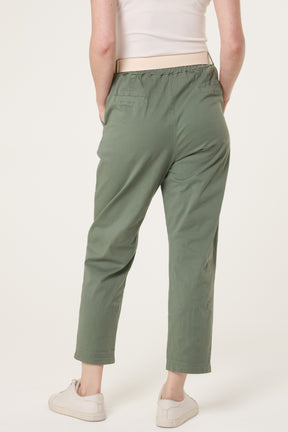 Cotton Blend Belted Straight Trousers