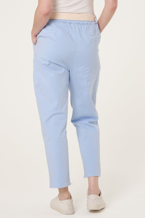Cotton Blend Belted Straight Trousers