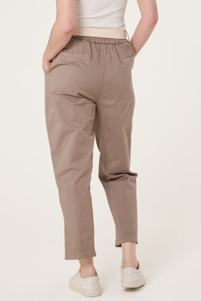 Cotton Blend Belted Straight Trousers