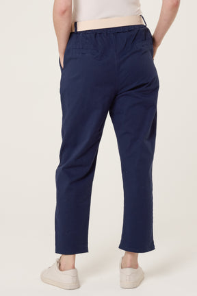 Cotton Blend Belted Straight Trousers