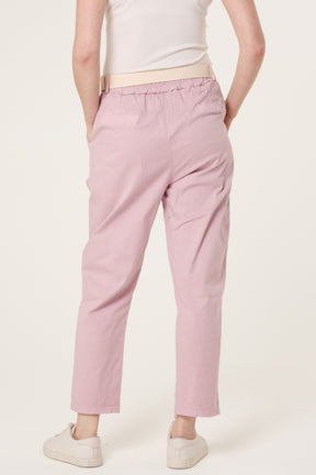 Cotton Blend Belted Straight Trousers