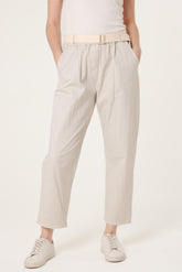 Cotton Blend Belted Straight Trousers