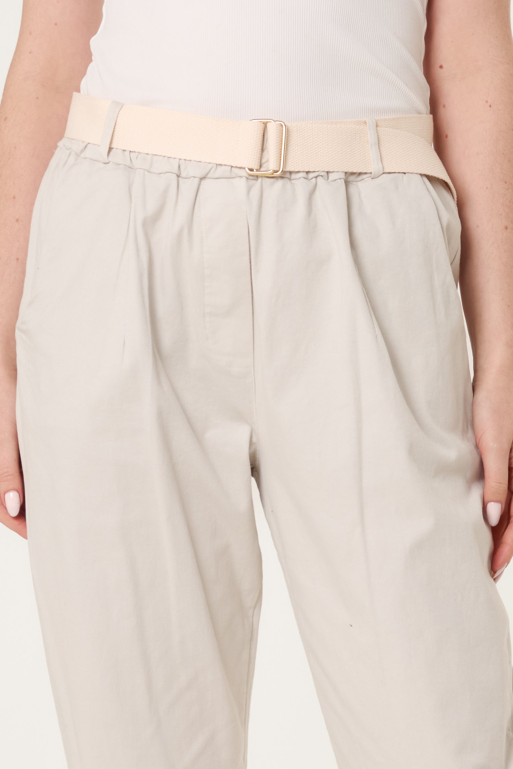 Cotton Blend Belted Straight Trousers