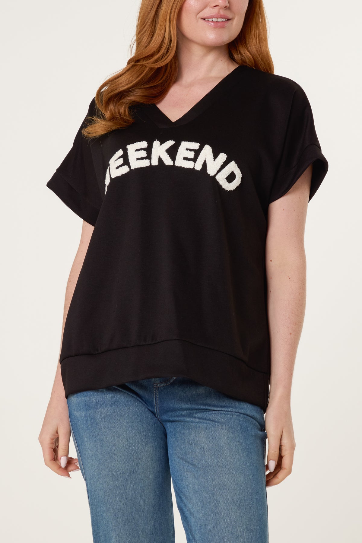 "Weekend" Short Sleeve Sweat Top