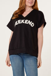 "Weekend" Short Sleeve Sweat Top