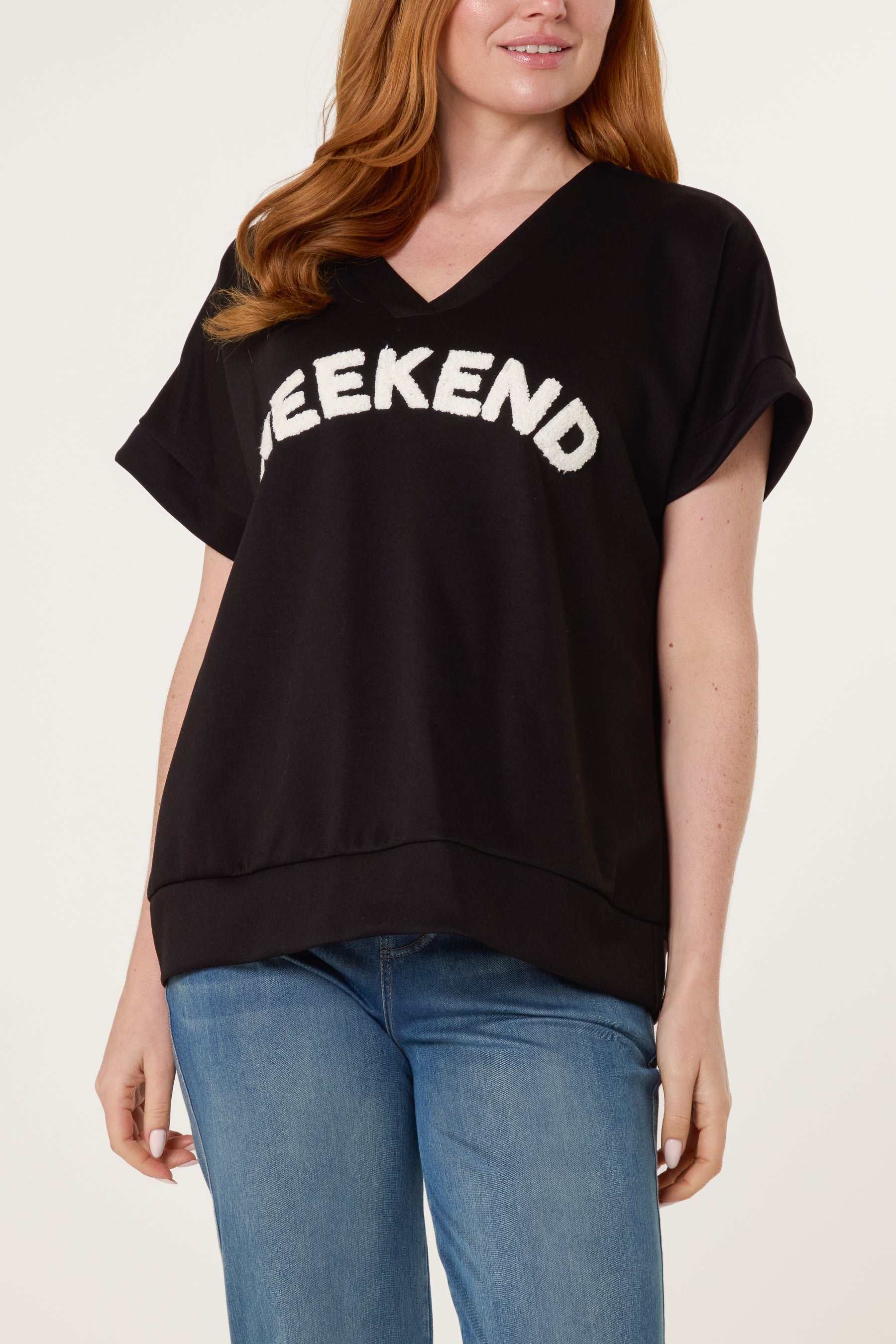 "Weekend" Short Sleeve Sweat Top