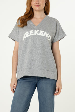 "Weekend" Short Sleeve Sweat Top
