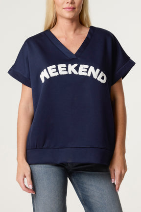 "Weekend" Short Sleeve Sweat Top