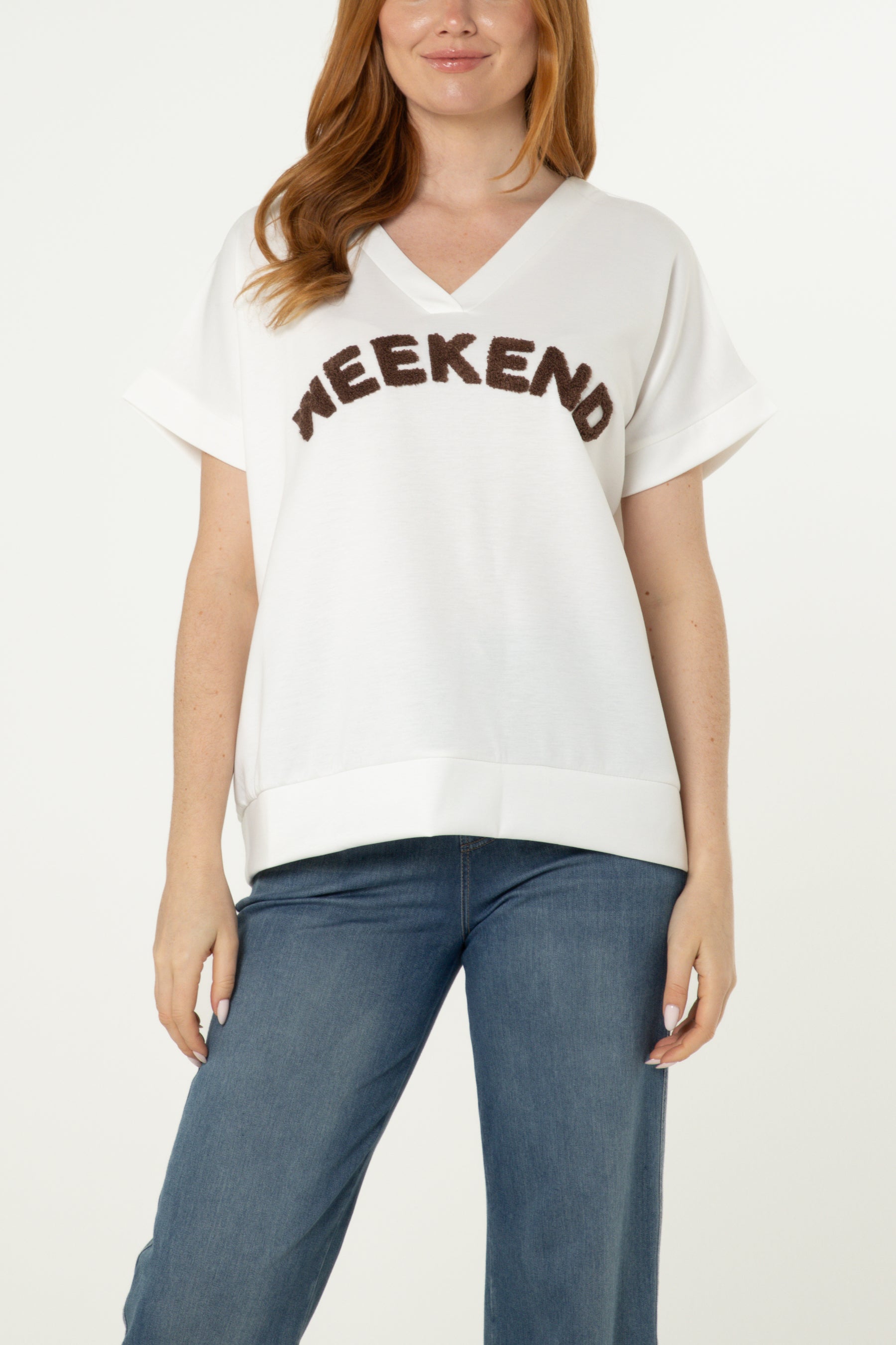 "Weekend" Short Sleeve Sweat Top