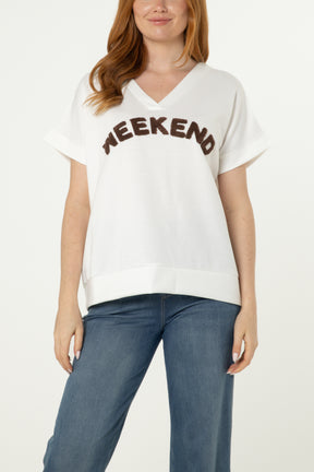 "Weekend" Short Sleeve Sweat Top