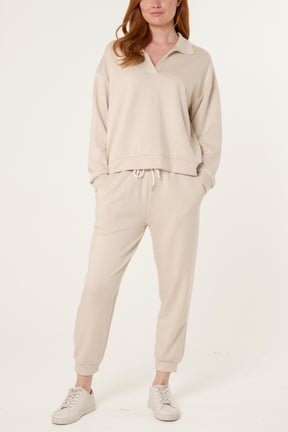 Collar V-Neck Top & Trouser Sweat Set