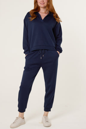 Collar V-Neck Top & Trouser Sweat Set