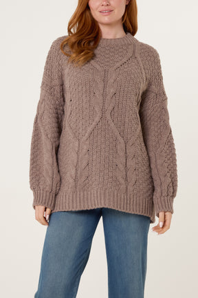 Round Neck Cable Knit Jumper