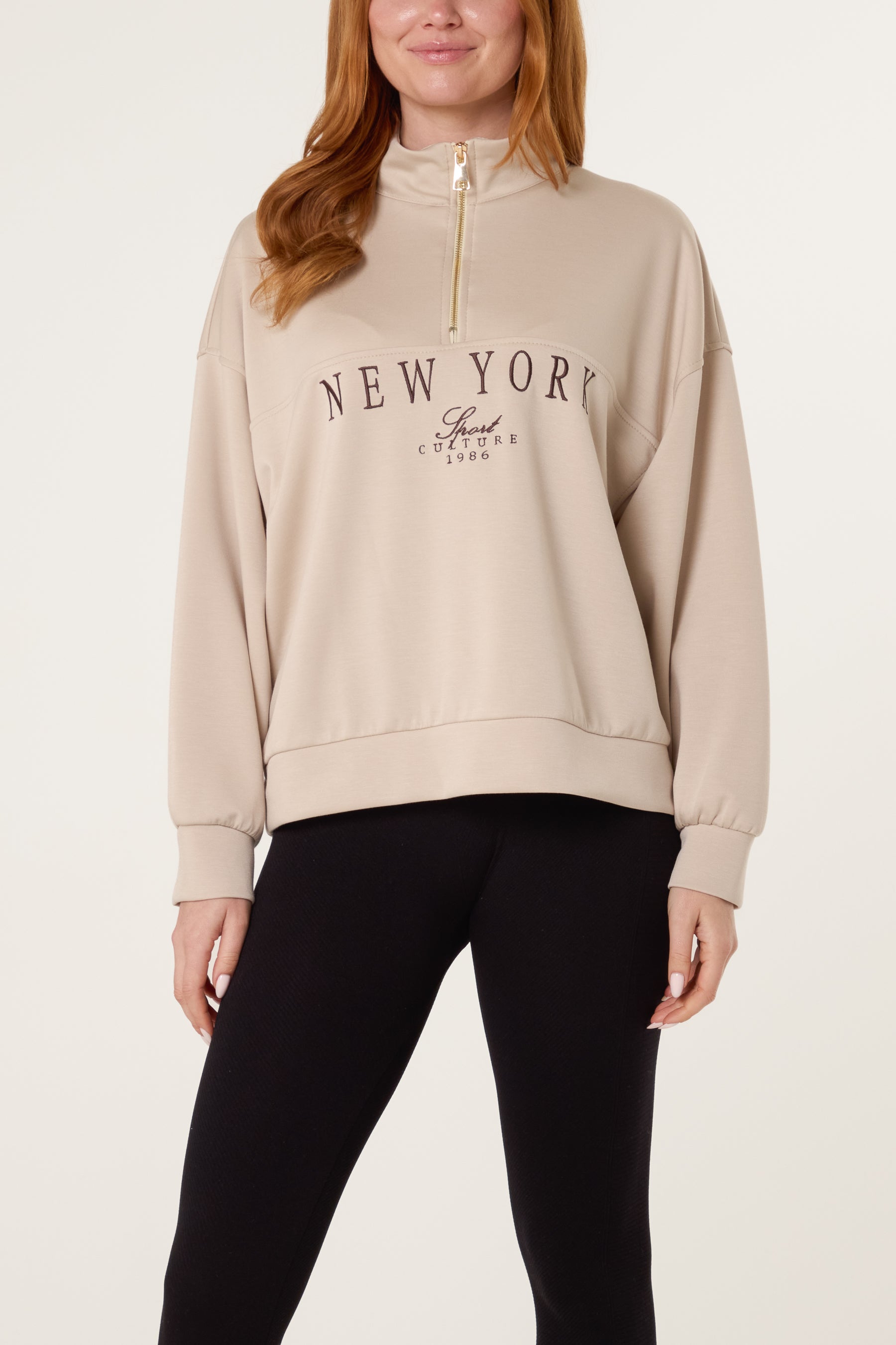 "New York" Embroidery Zip Up Sweatshirt
