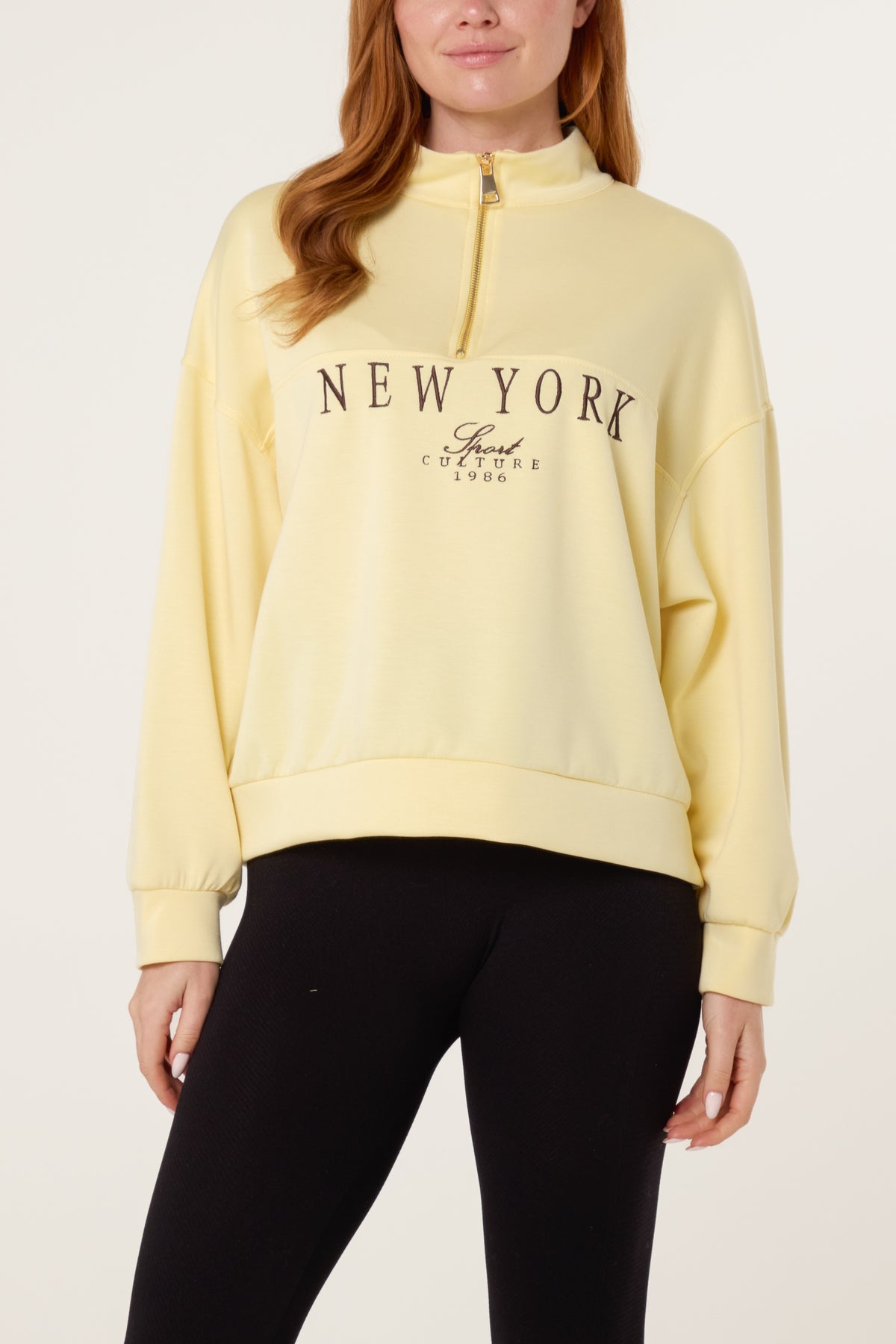 "New York" Embroidery Zip Up Sweatshirt