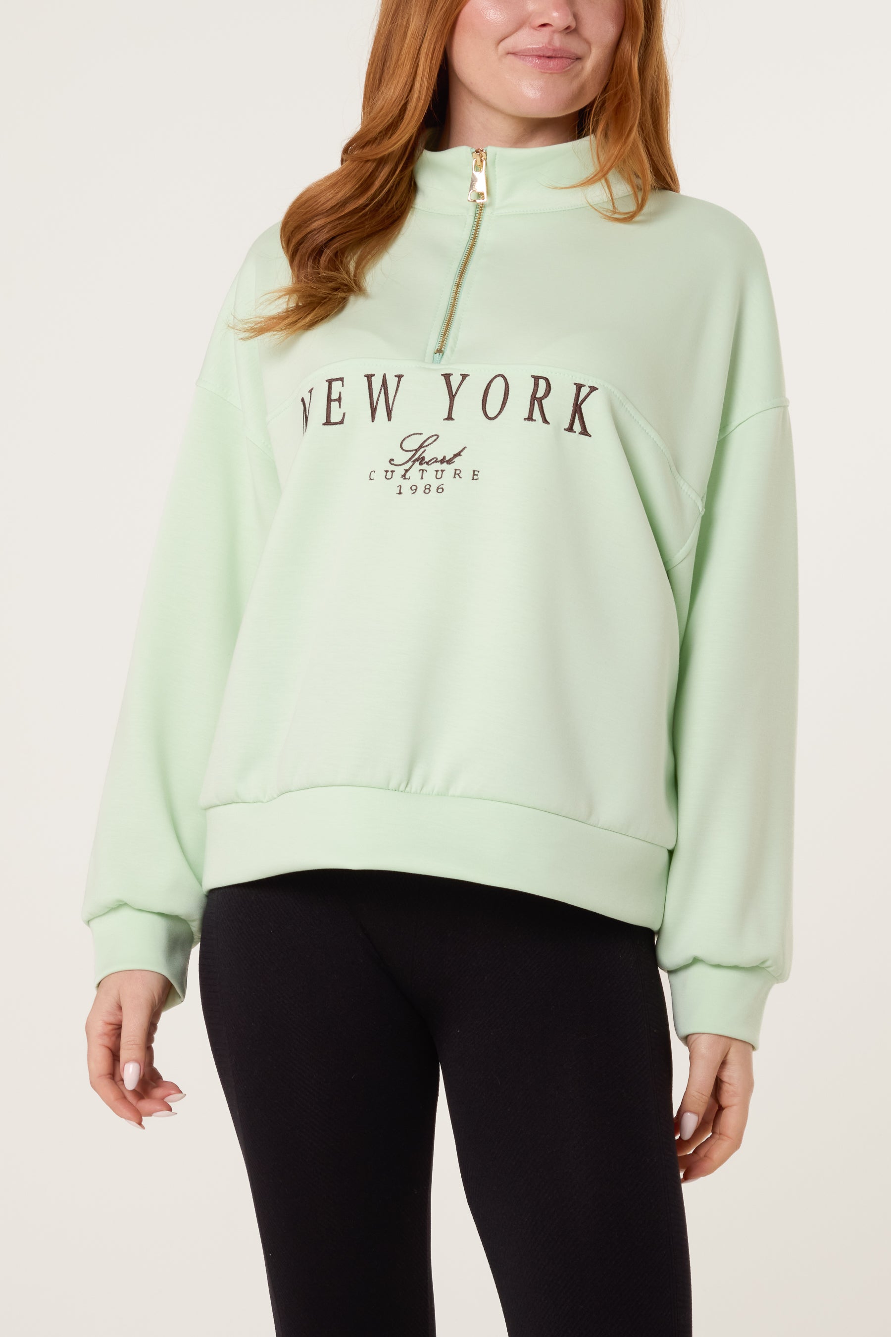 "New York" Embroidery Zip Up Sweatshirt