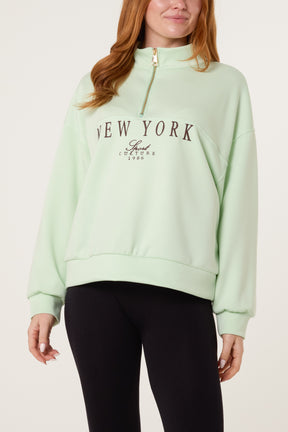 "New York" Embroidery Zip Up Sweatshirt